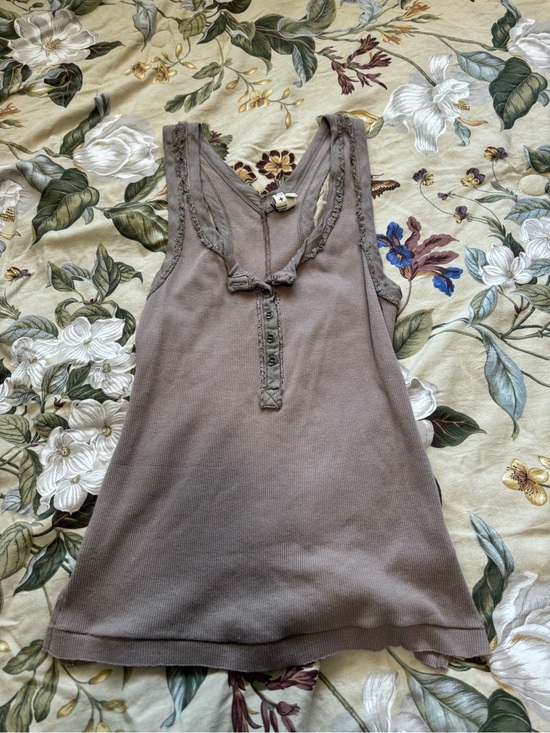 We The Free Tops - We The Free Taupe Ribbed Henley Tank